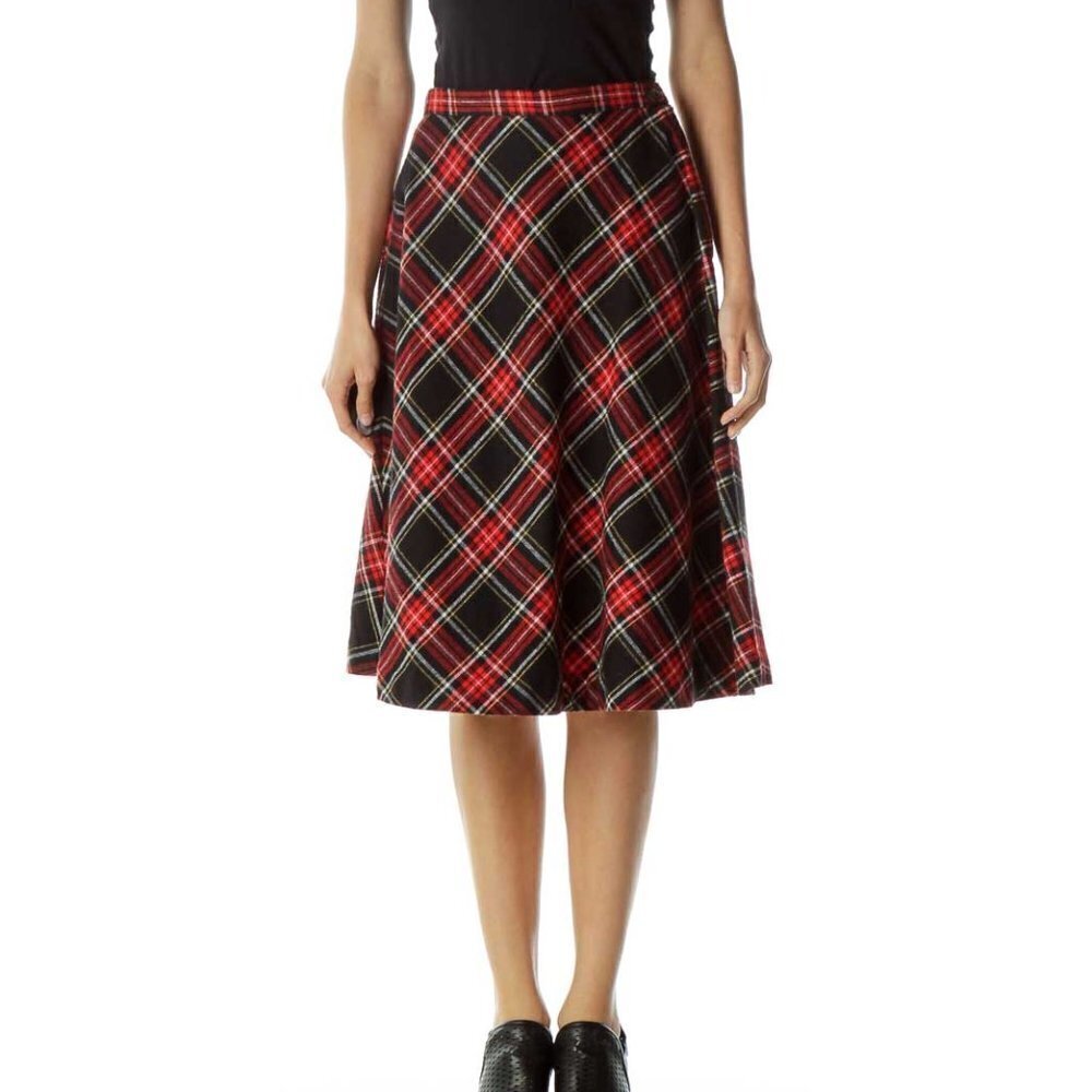Diane Rich Red Black Plaid A-Line Skirt